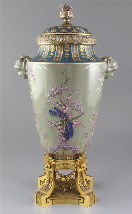 Leopold-Jules-Joseph Gely (French, 1820-1893) for Sevres - a fine Japonaise pate-sur-pate vase, c.1867, total height 47cm